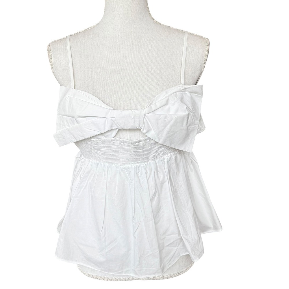 English Factory White Bow‎ Babydoll Top Smocked Peplum Camisole HN1701T Ivory L